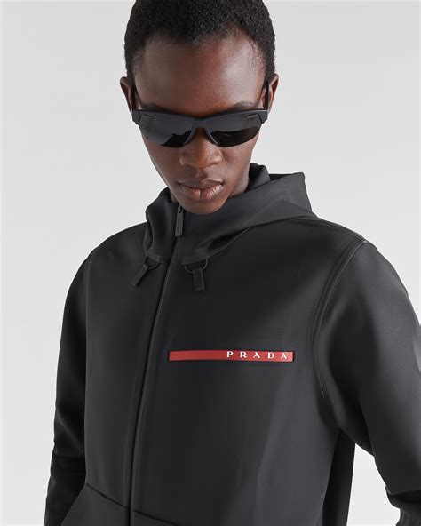 prada linea rossa hoodie|Black Technical Fabric Hoodie Jacket .